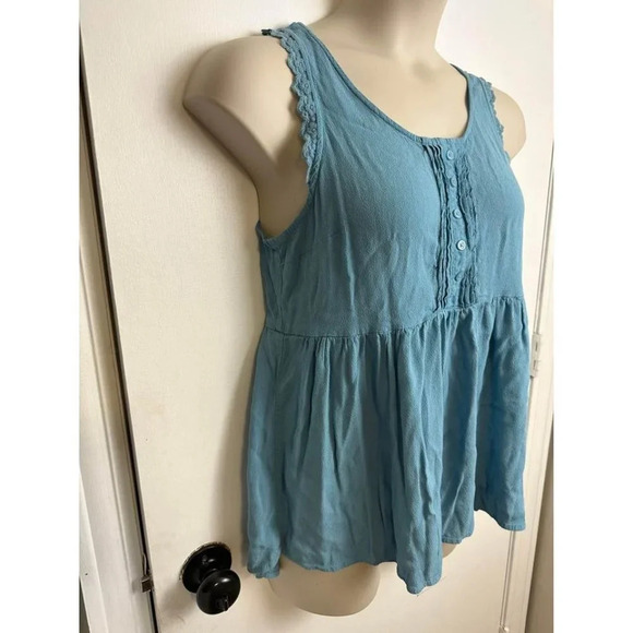 Blue Lauren Conrad Blue Sleeveless Shirt Lace Large #0412 - Picture 2 of 6